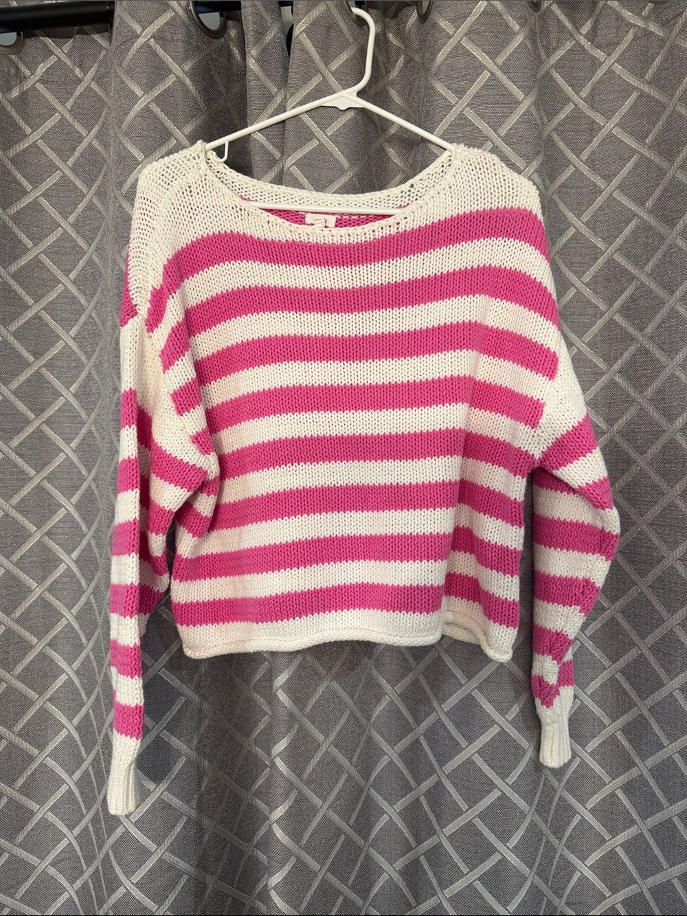aerie Pink & White Striped Crewneck Sweater